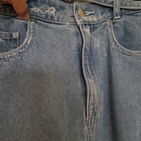 Zimmermann Denim 1 Faded Blue Distressed Knee Lenght with Waist Strap Belt Skirt - Picture 5 of 11